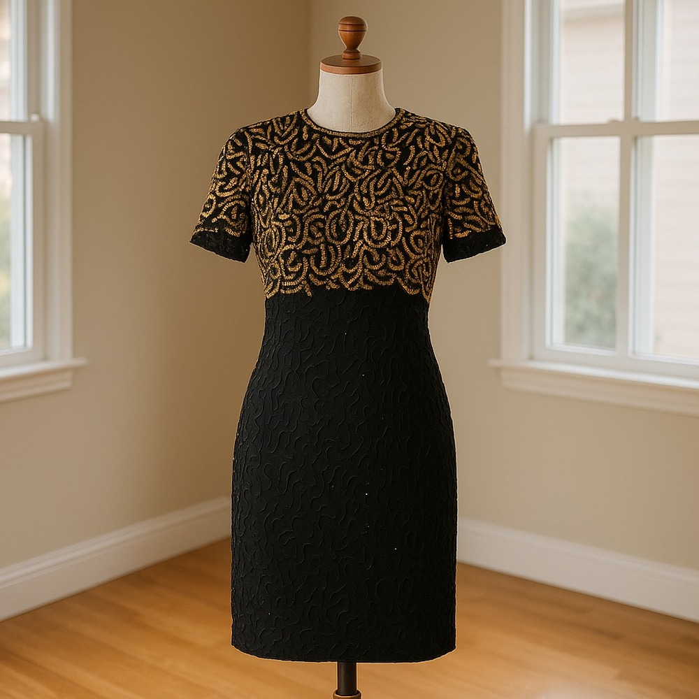 Vtg Stenay Sz 8 Sequin Beaded Gatsby‎ Deco Cocktail 80s 90s Prom Midi Retro Glam